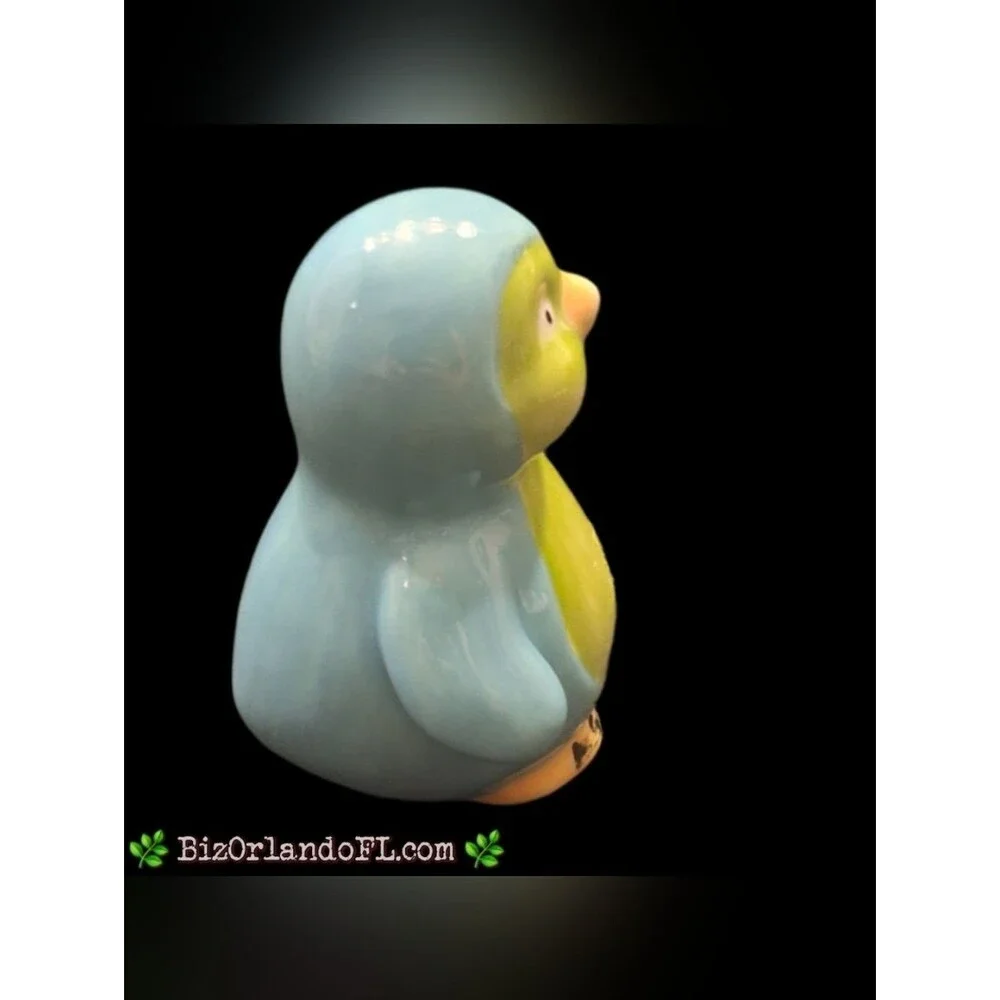 VINTAGE Handpainted Ceramic Pastel Penguin Spring / Summer Home Decor Signed HTF